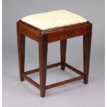 A 19th century inlaid-mahogany small rectangular stool with a padded drop-in-seat, & on four