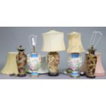 Six various table lamps, each with shade, part w.a.f.