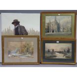 Four various decorative pictures, framed & unframed.