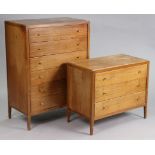 A mid-20th century Loughborough teak upright chest fitted six long drawers, 33” wide x 45” high; & a