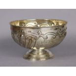 An Edwardian silver large rose bowl with embossed spiral fluting, engraved presentation inscription,