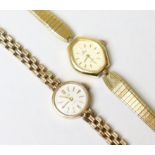 A Trident 9ct gold ladies’ bracelet watch, the circular white dial with gold baton numerals,