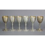 A set of six Elizabeth II silver goblets in the 17th century style, each with plain ovoid bowl on