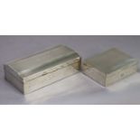 A silver rectangular cigarette box with engine-turned hinged lid, engraved inscription &
