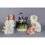 A 19th century Staffordshire pottery flat-back figure “Dick Turpin”, 11” high; with three various