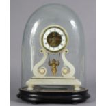 A 19th century French alabaster & brass mounted timepiece with 3” white enamel chapter ring, exposed