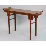 A Charlotte Horstmann Chinese-style hardwood side table with shaped ends to the rectangular top, on