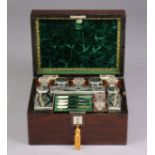 A Victorian rosewood & mother-of-pearl inlaid travelling case, of rectangular form with hinged lid