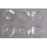 A set of six Lalique ‘Marienthal’ frosted glass plates, decorated with bunches of grapes to the