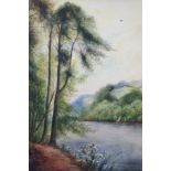 JOHN THORLEY (1859-1933) A river landscape with trees to the fore, signed & dated 1916, Watercolour: