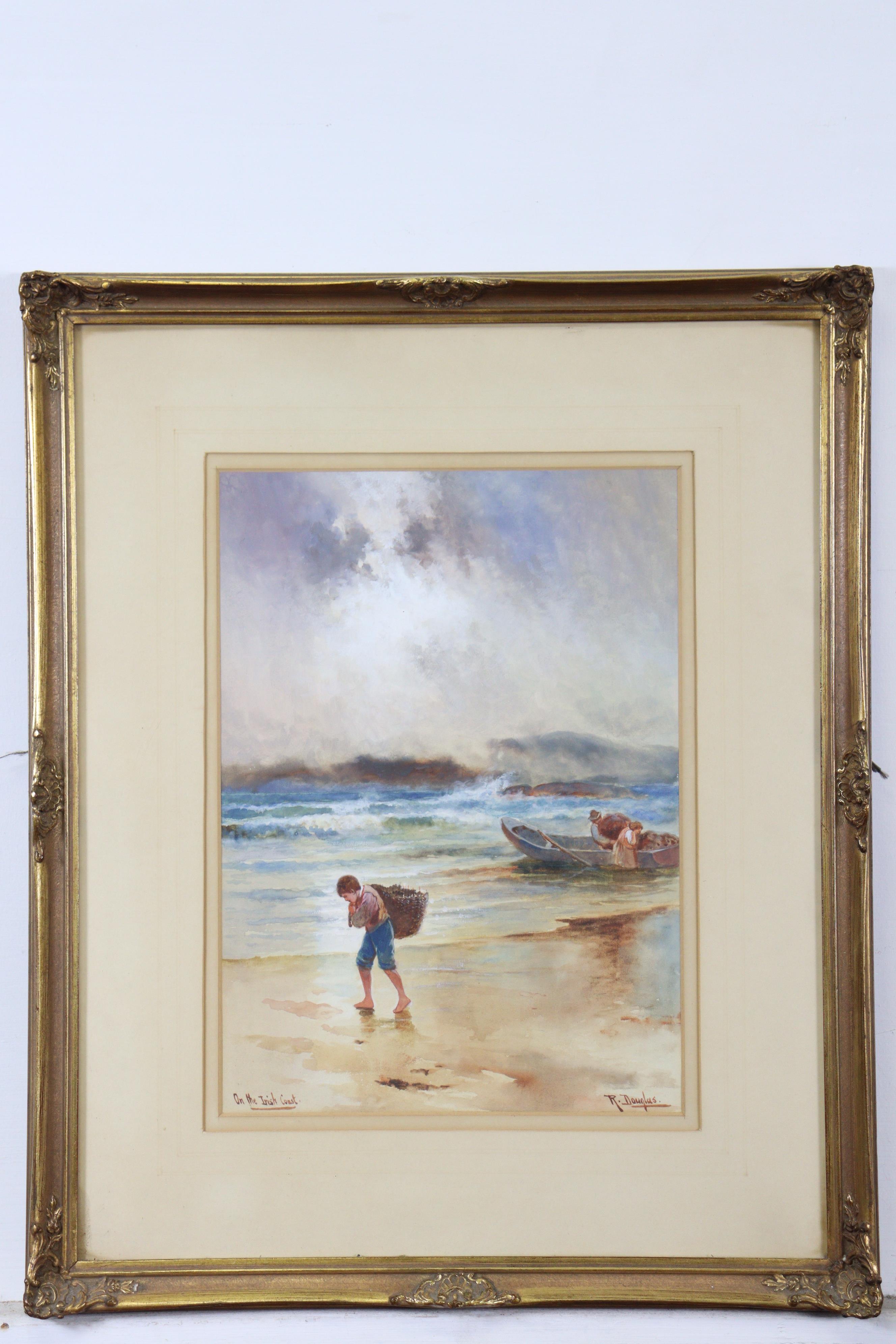 R. DOUGLAS (active early 20thC) “On The Irish Coast”, signed & inscribed, Watercolour: 9½” x 13½”, - Image 2 of 2