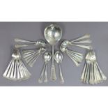 Eighteen Danish .826 standard cake forks with stylised rose terminals; five matching teaspoons;