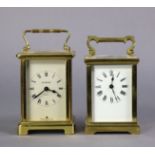 Two late 19th/early 20th century brass carriage clocks, on signed to the dial “J. W. Benson”,