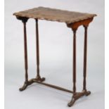 A Killarney walnut rectangular occasional table with card-cut edge to the inlaid top, on slender