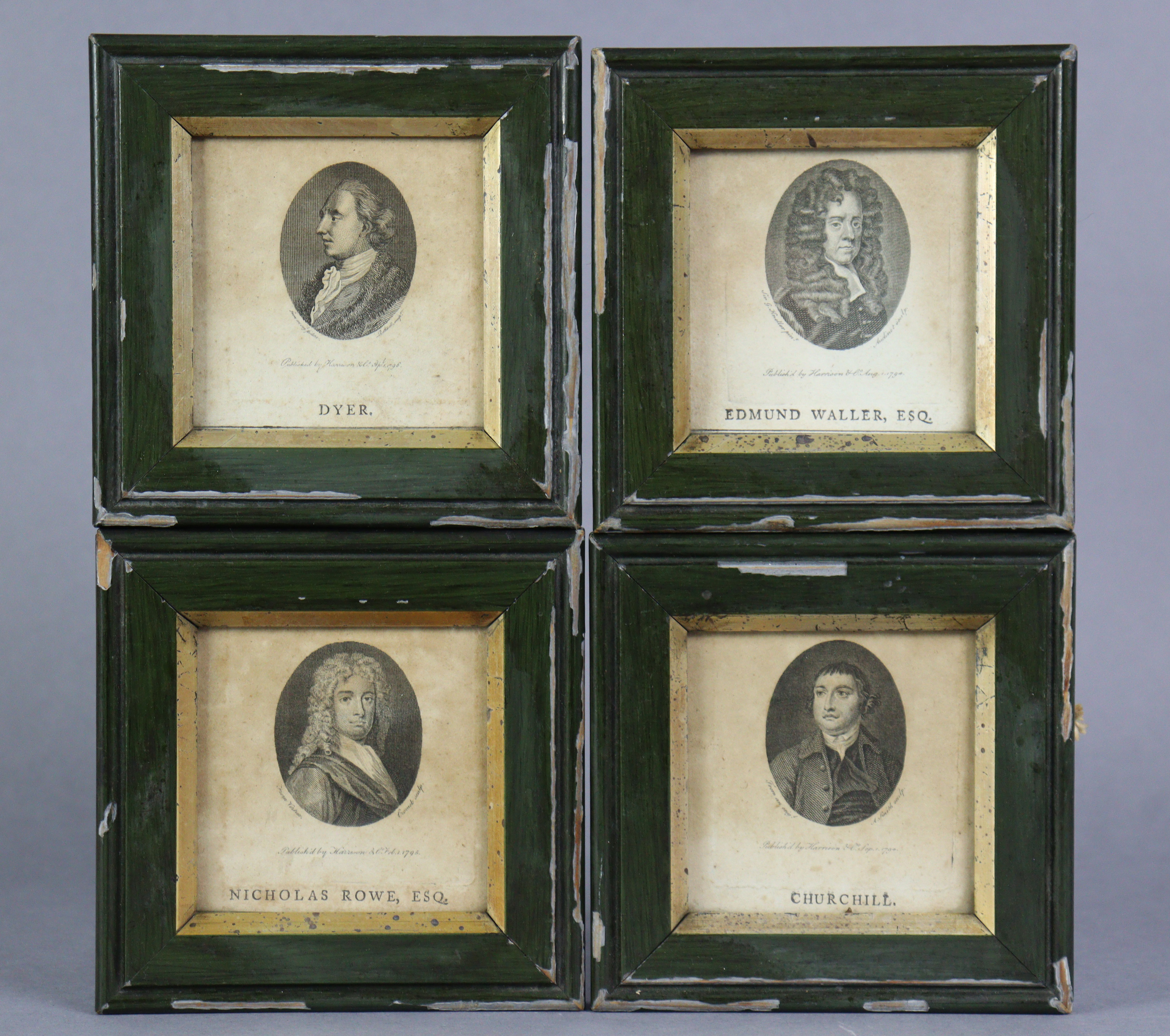 A set of four small late 18th century black & white portrait engravings, publ. 1794-6 by