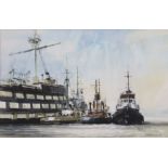 A. N. BLACKMAN (British, 20th century) Naval vessels in harbour, signed & dated ’80, Watercolour: