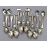 A part-service of Victorian silver Fiddle pattern flatware, comprising: six table spoons, six