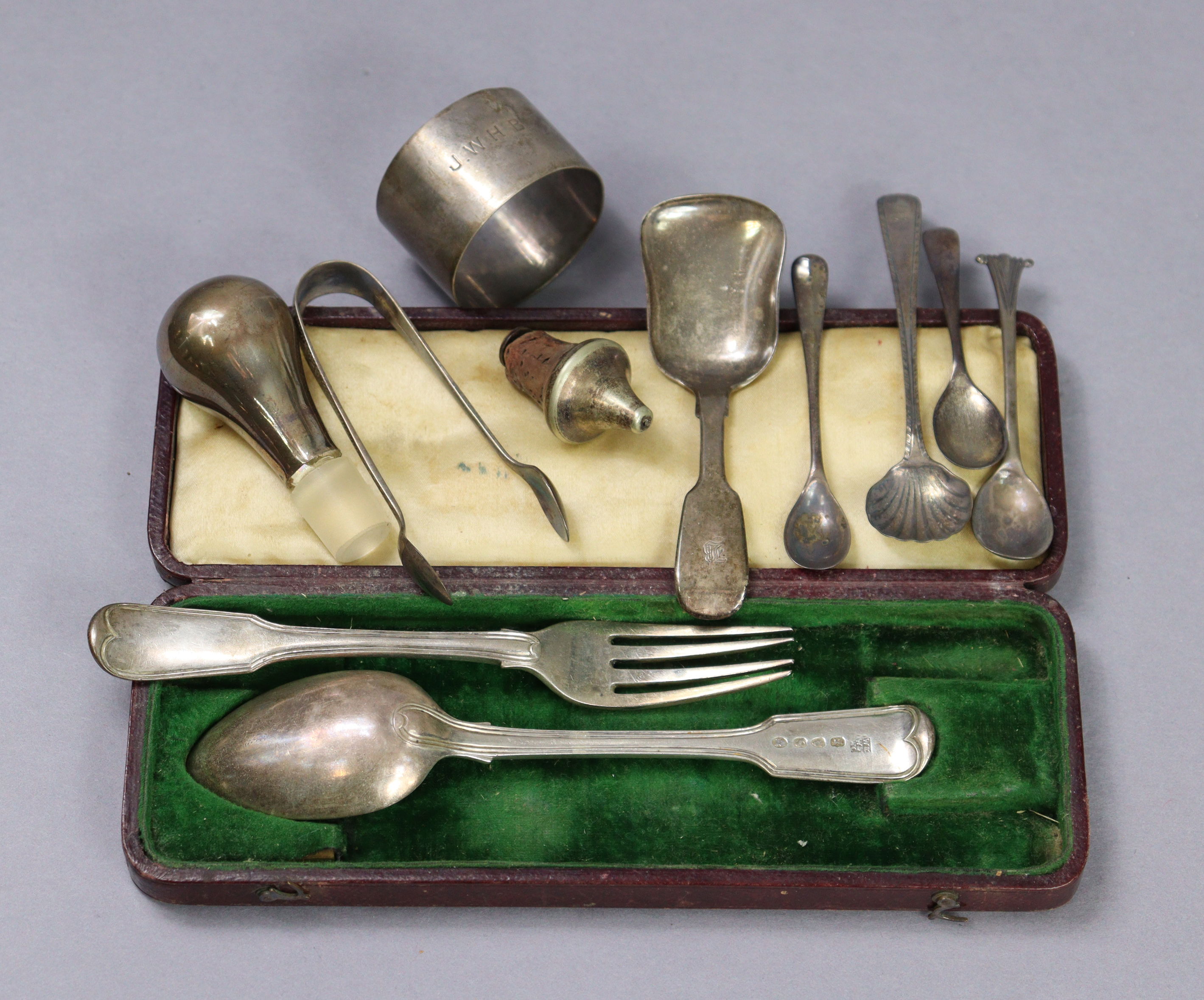 A Victorian silver Fiddle pattern caddy spoon with shovel bowl, London 1859 by Haynes & Carter; A