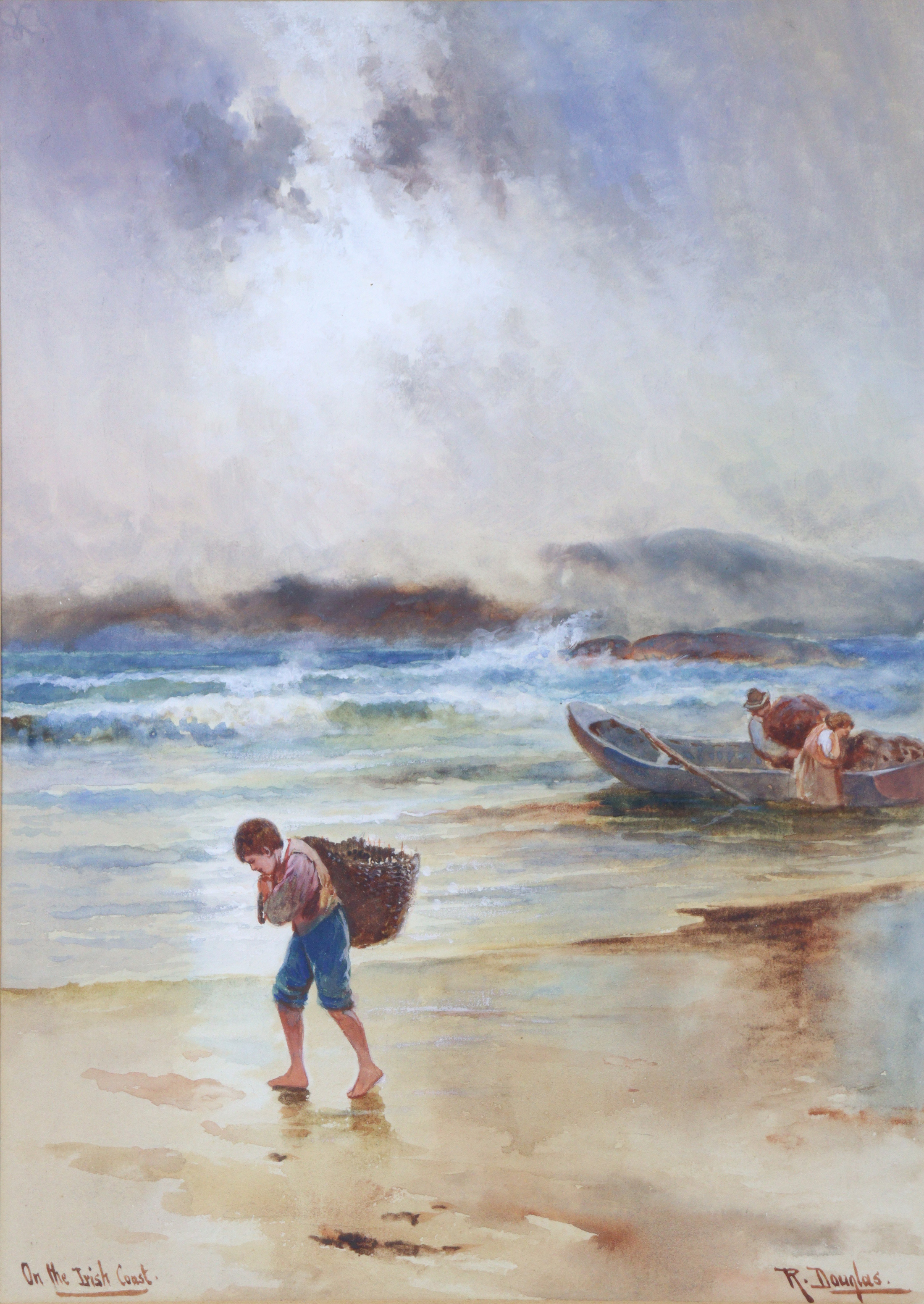 R. DOUGLAS (active early 20thC) “On The Irish Coast”, signed & inscribed, Watercolour: 9½” x 13½”,