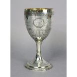 A George III silver goblet, the ovoid bowl with gilt interior engraved floral band & simulated
