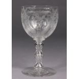 A late 19th century engraved glass large goblet, commemorating the 21st birthday of “Ruth, April