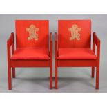 A PAIR OF PRINCE OF WALES (PRINCE CHARLES) INVESTITURE CHAIRS, designed by Lord Snowdon, 1969,