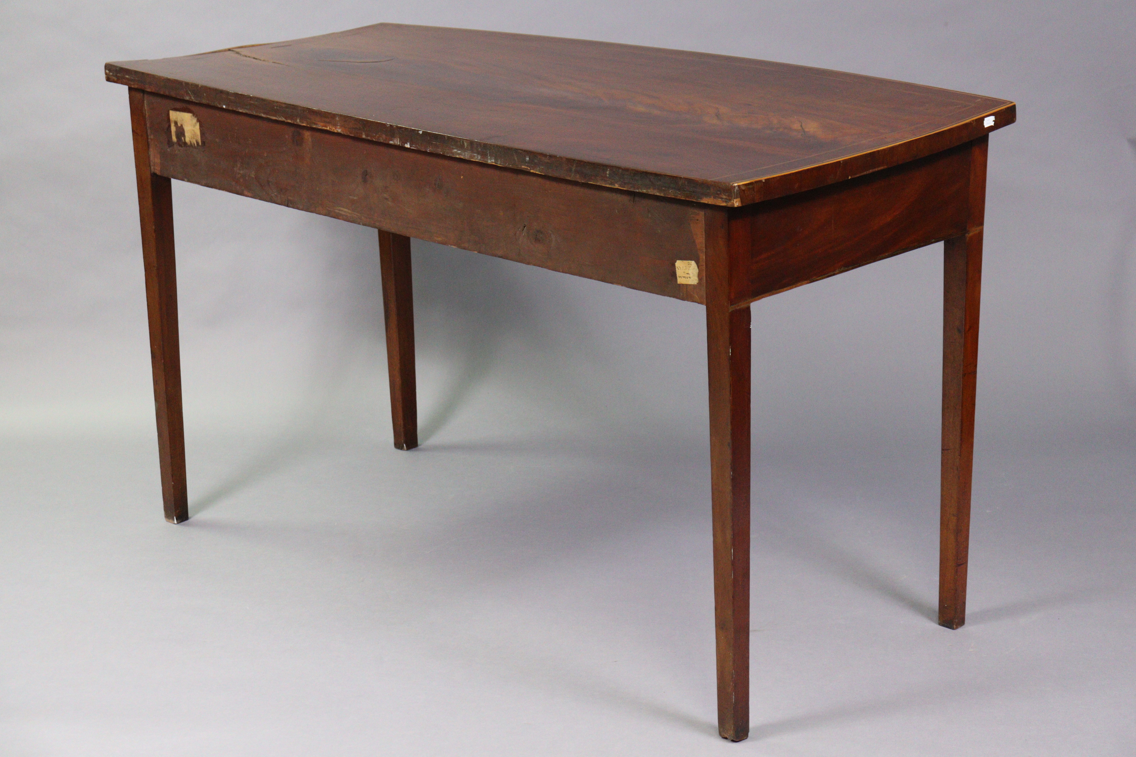 A GEORGE III INLAID-MAHOGANY LARGE BOW-FRONT SERVING TABLE, fitted two frieze drawers with brass - Image 6 of 6