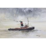 A. N. BLACKMAN (British, 20th century) The tug “Sun X” in calm waters, signed & dated 1982,