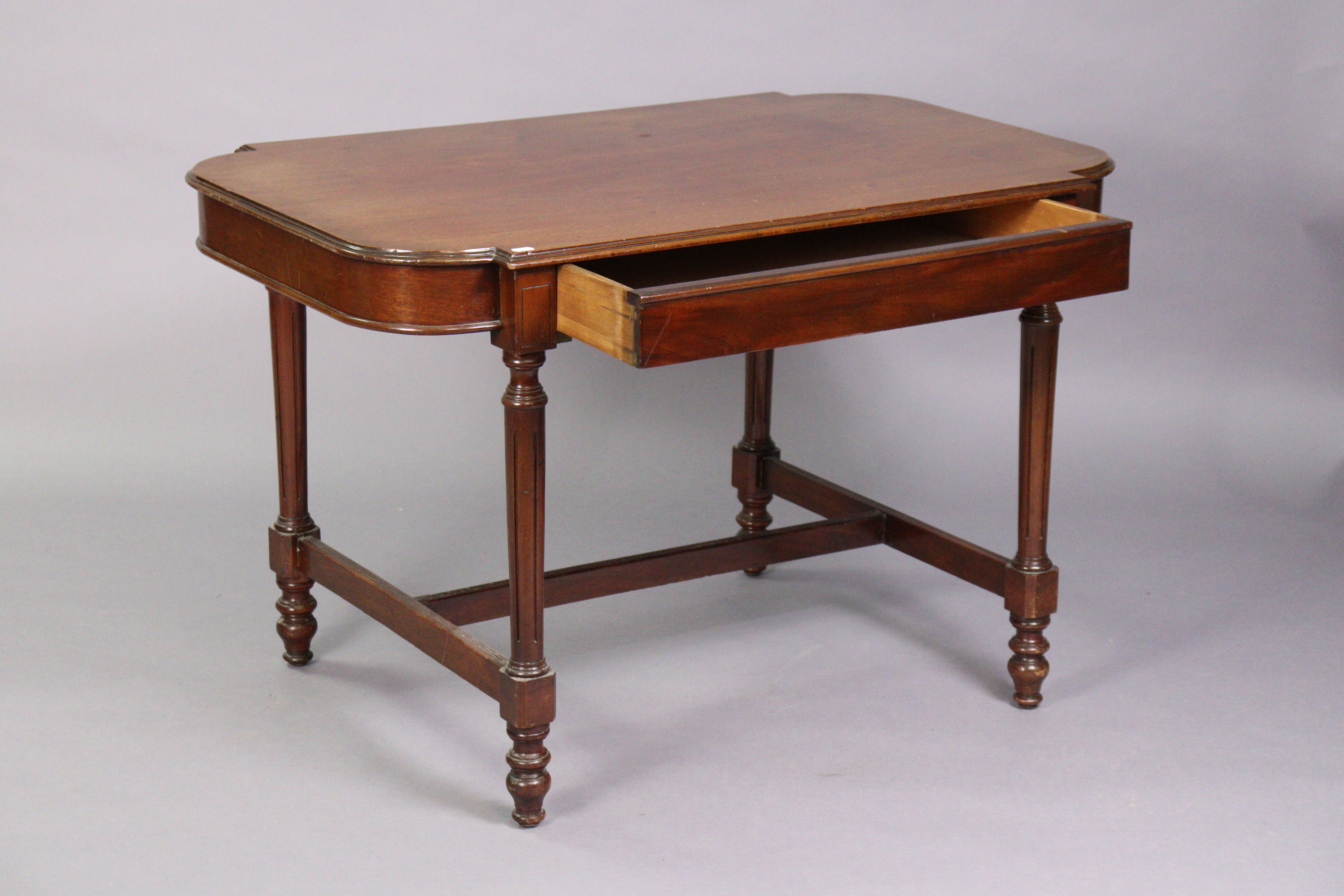 A late 19th century French mahogany centre table, the shaped rectangular top with rounded ends, - Image 2 of 3