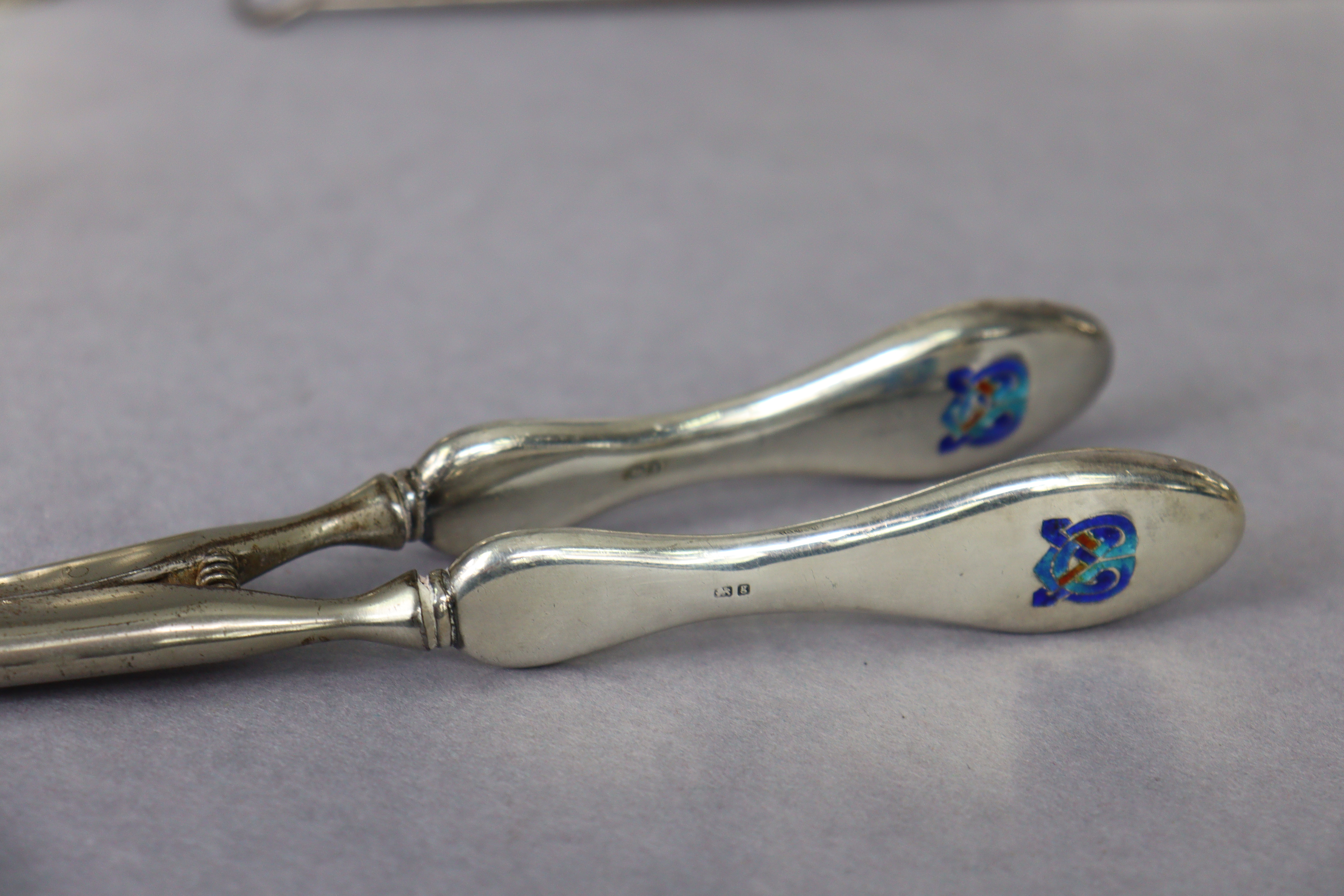 A Liberty & Co. “Cymric” silver part dressing table set with coloured enamel Celtic motifs, - Image 4 of 13