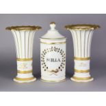 A pair of Royal Copenhagen ‘Hetsch’ vases of fluted trumpet shape with gilt decoration, monogram