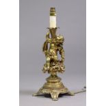 A brass figural table lamp base in the 19th century style, 18½” high x 8” wide