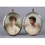 K. HARGREAVES, (British, early 20th century). A pair of portrait miniatures of Mrs Sydney