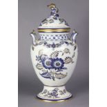 A Royal Copenhagen large two-handled vase & cover, decorated in underglaze blue & gilt with flower