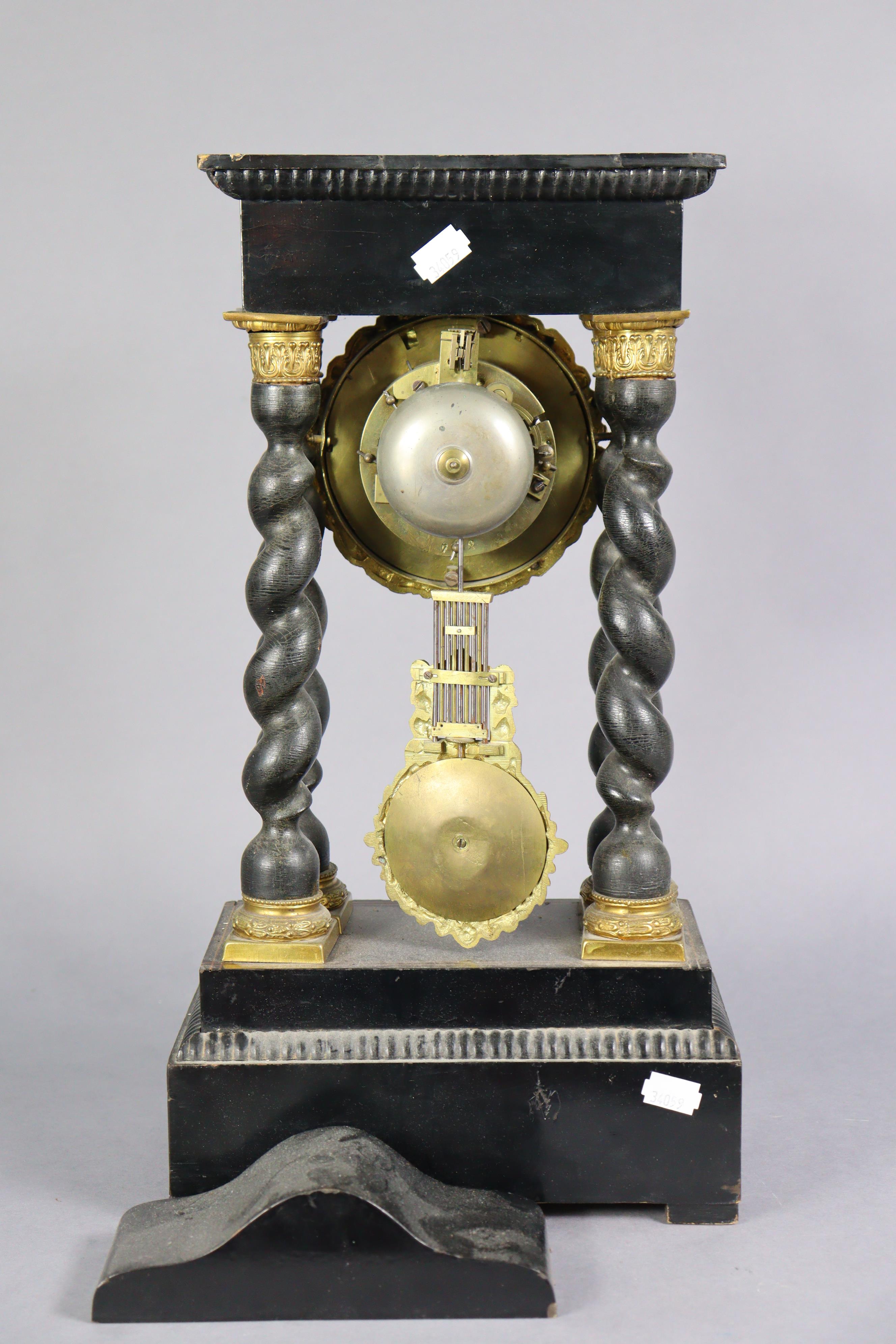 A late 19th century inlaid-mahogany portico clock, with foliate gilt brass mounts & pendulum, on - Image 4 of 4