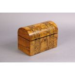 A Victorian burr-walnut dome-top rectangular tea caddy with inlaid parquetry decoration 8” wide x