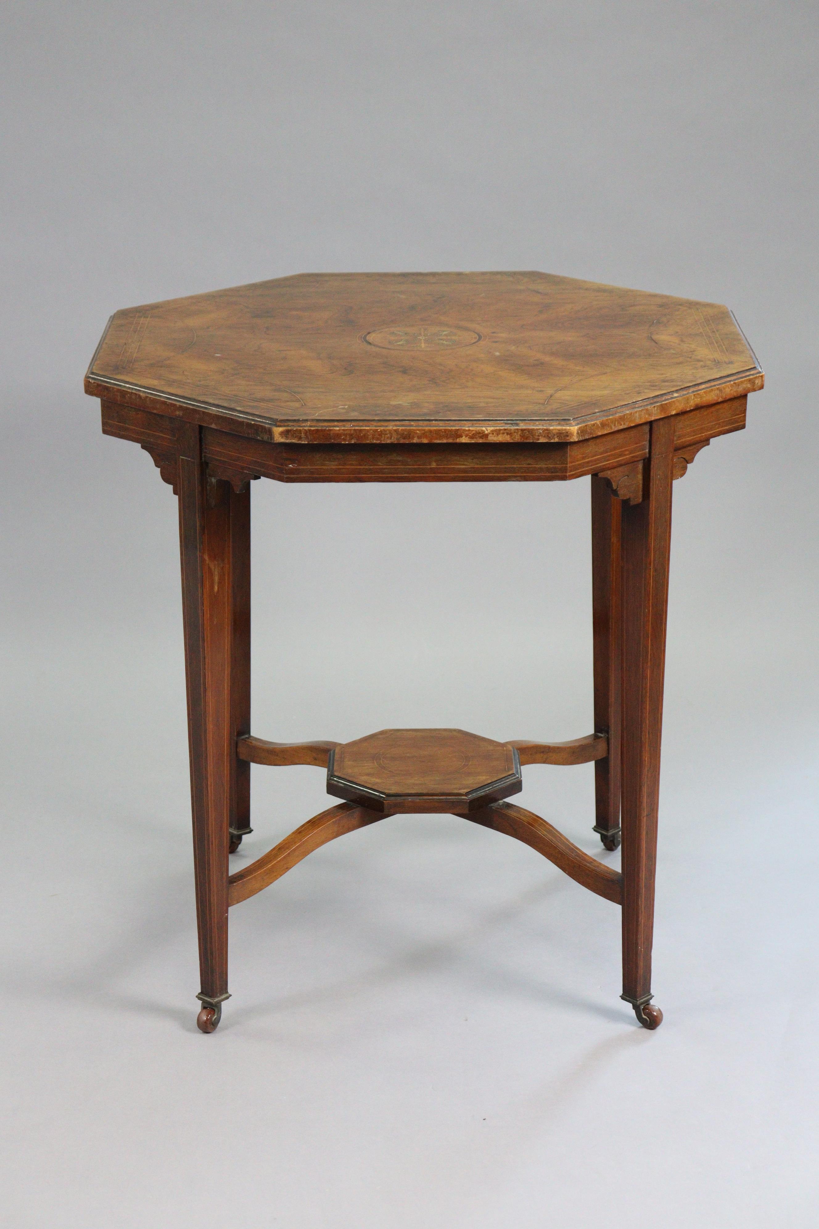 A late 19th/early 20th century rosewood octagonal centre table, the top with inlaid decoration & - Image 4 of 4