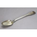 A George III silver Fiddle pattern straining spoon, the oval bowl with central slotted divider, 11¾”