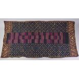 Two North African tribal cloths of dark blue & aubergine ground with woven geometric decoration, 92”