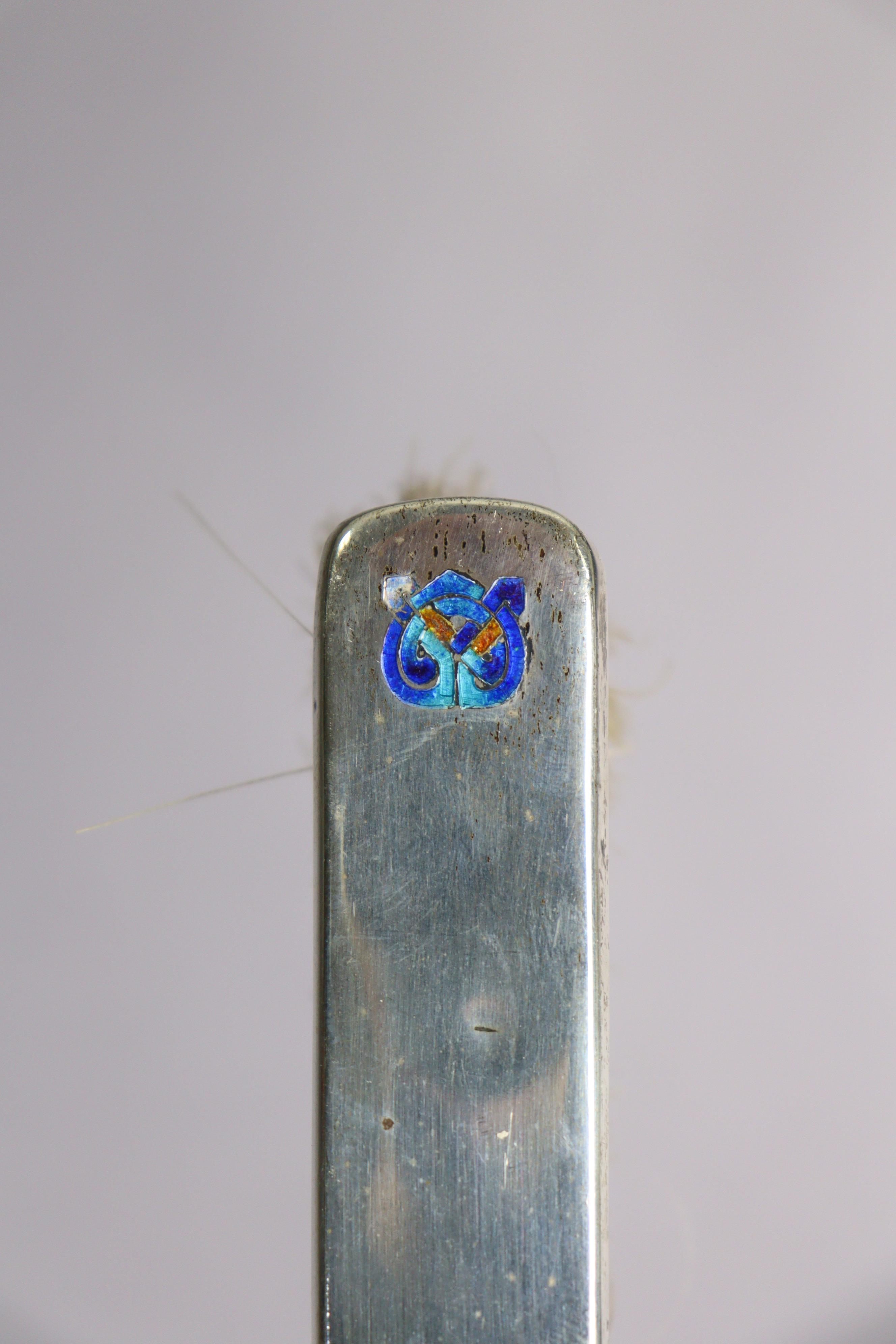 A Liberty & Co. “Cymric” silver part dressing table set with coloured enamel Celtic motifs, - Image 12 of 13