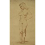 ENGLISH SCHOOL, late 19th/early 20th century. Nude study of a standing female, charcoal on paper: