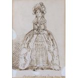 Manner of GEORGE CRUIKSHANK (1792-1878) A pen-&-ink full-length female portrait, inscribed to lower