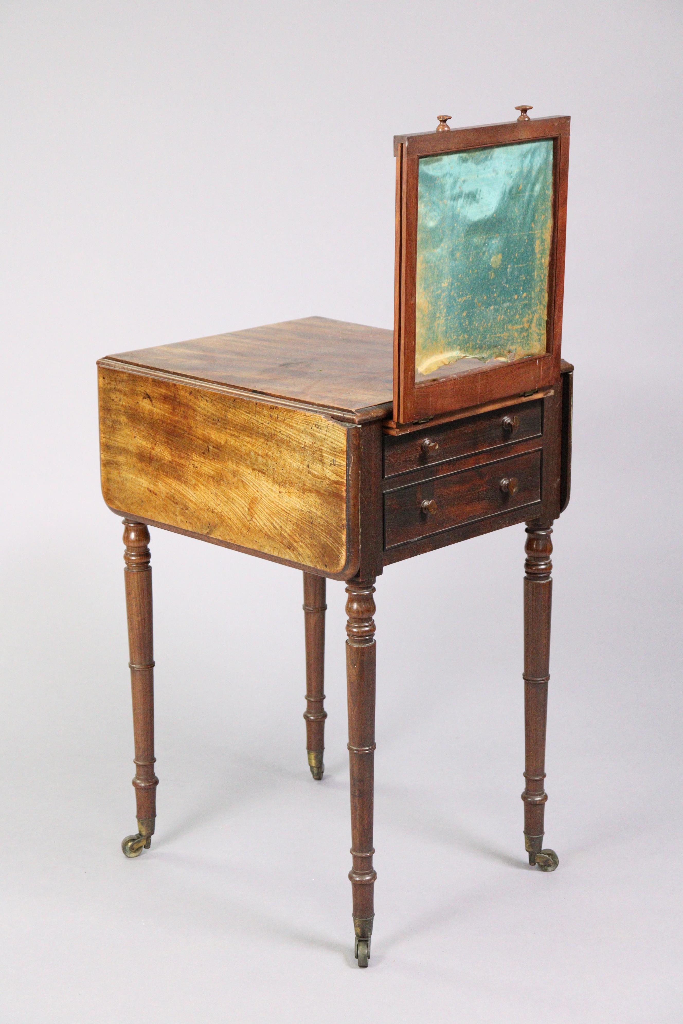 An early 19th century mahogany drop-leaf work table, fitted two frieze drawers to one end with - Image 4 of 5