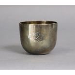 A George II silver tumbler cup with later engraved family crest with motto “VI AUT VIRTUTE”, 2¼”