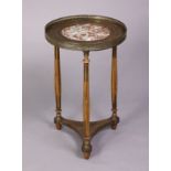 A late 19th/early 20th century French small circular lamp table inset rouge marble to the brass-