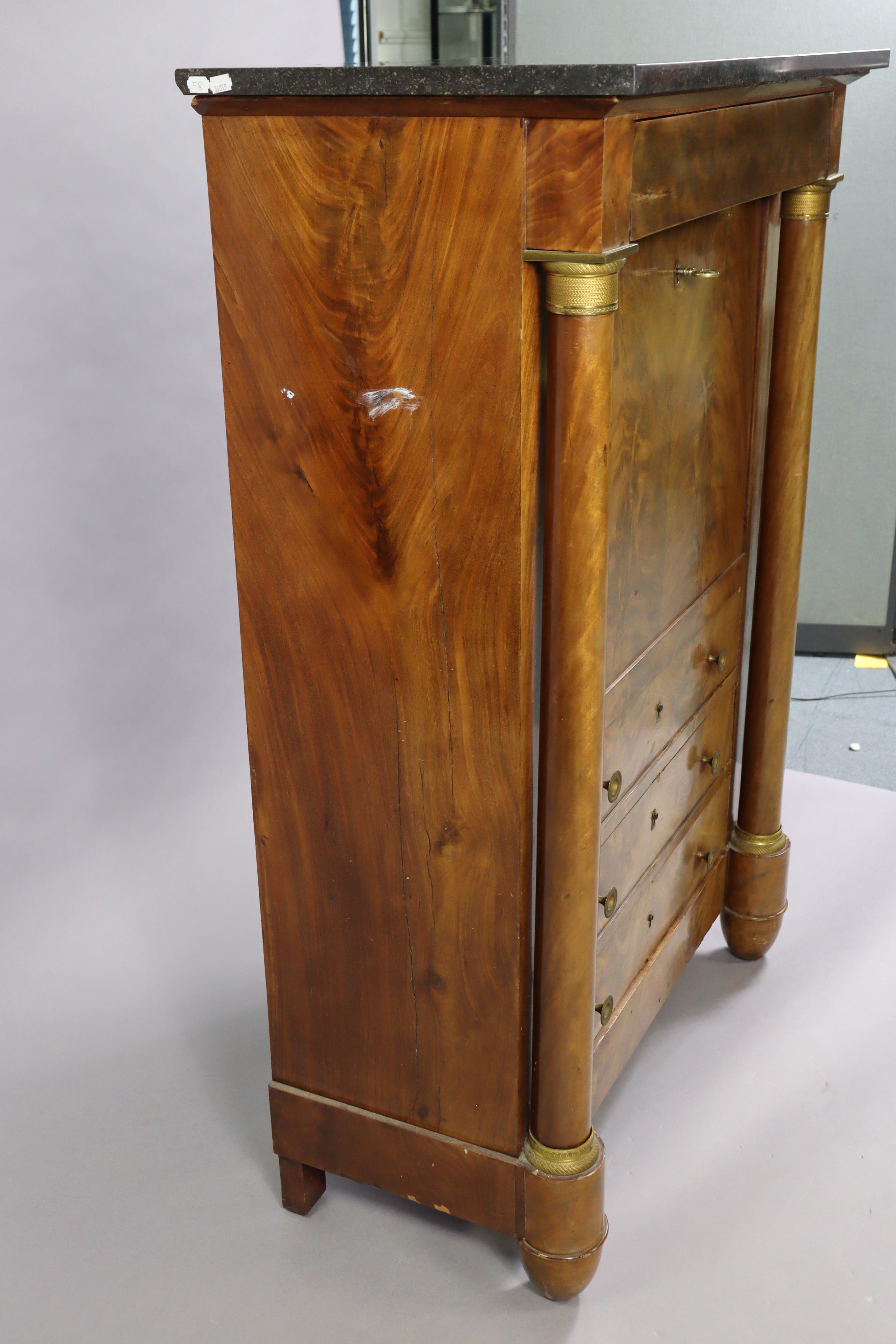 AN EARLY 19th century FRENCH WALNUT ESCRITOIRE or secretaire abatant, with brass mounted & grey - Image 7 of 12