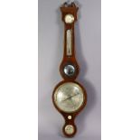 An early Victorian inlaid-mahogany banjo barometer, with hygrometer thermometer, & convex mirror