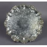 An early Victorian silver salver with engraved floral & leaf-scroll decoration, inscription &