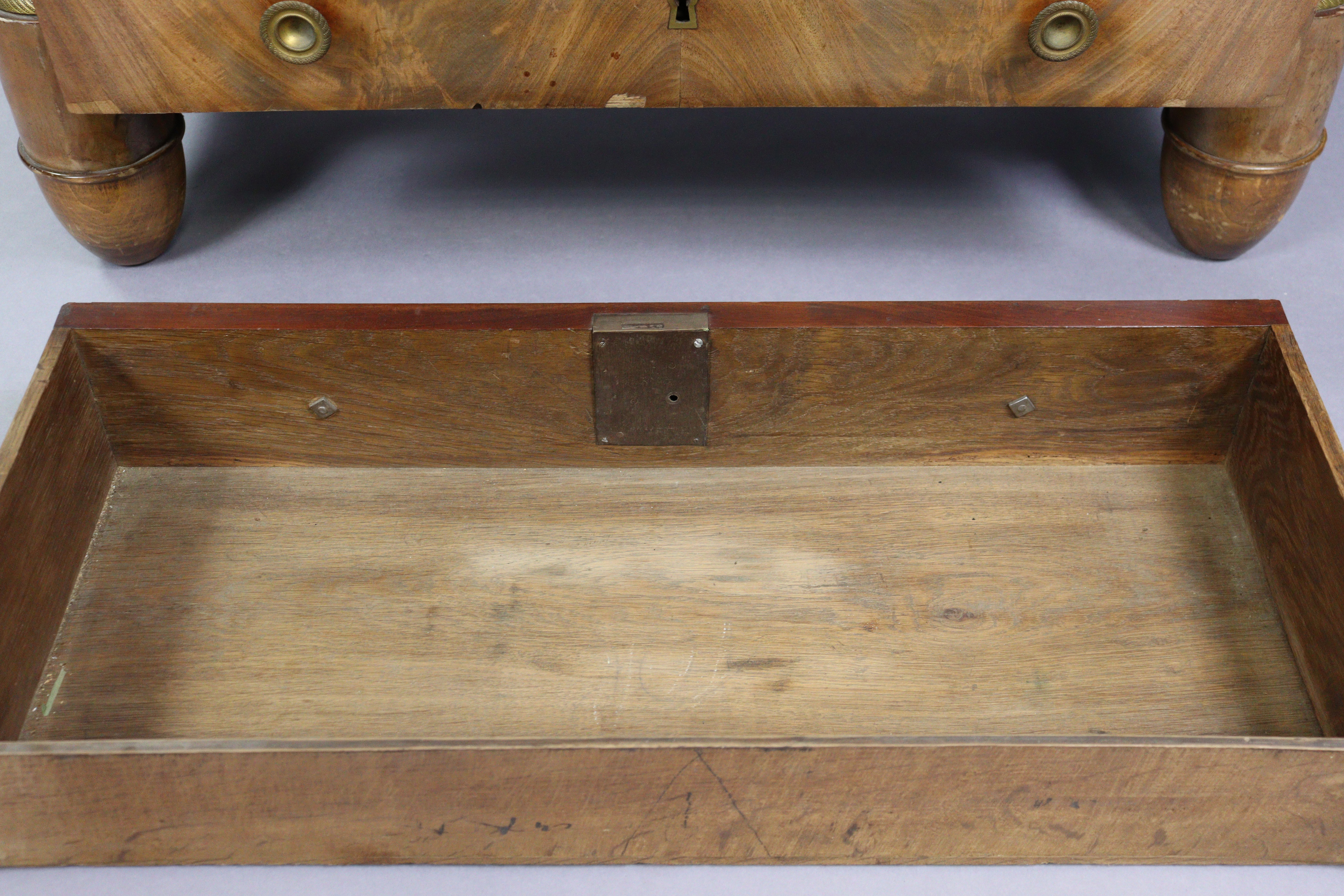 AN EARLY 19th century FRENCH WALNUT ESCRITOIRE or secretaire abatant, with brass mounted & grey - Image 6 of 12