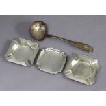 A pair of George V silver square ashtrays with engraved inscription: “From Captain & Officers, H. M.